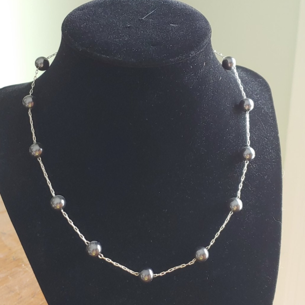Roman RMN Grey Pearl/Silver Chain Choker Necklace